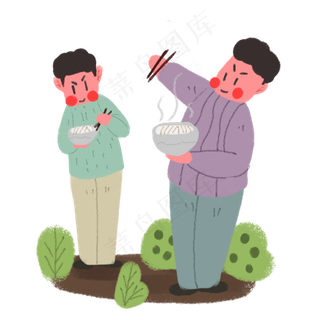 手绘龙抬头吃面人物,免抠元素