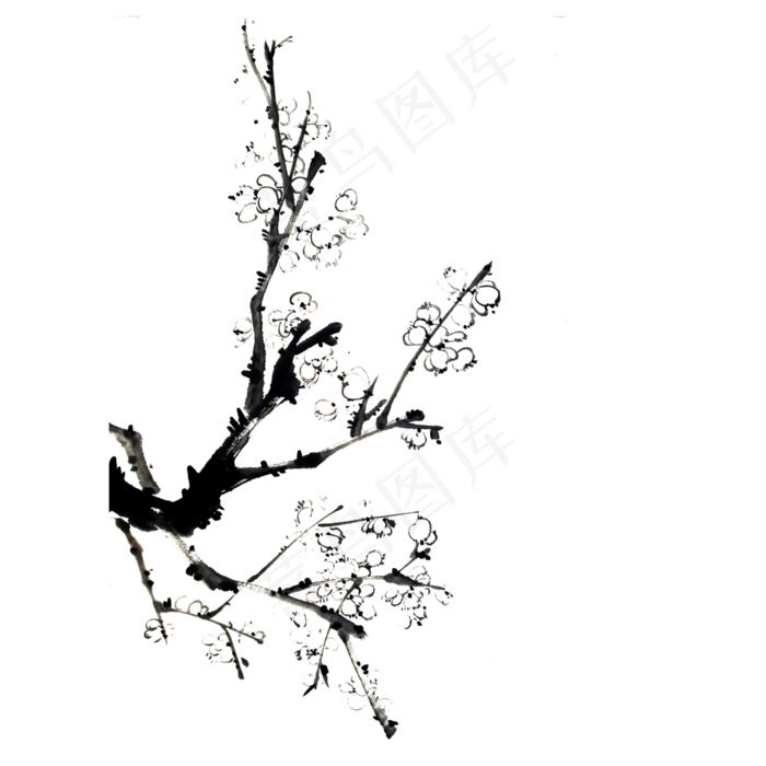 墨梅玲珑水墨国画腊梅白梅PNG写意,免抠元素(3000X3000(DPI:300))psd模版下载