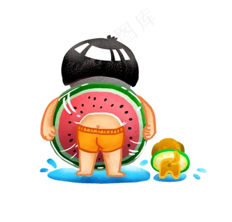 小暑夏日男孩子带西瓜小狗去游泳