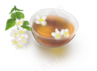 白露手绘古风花茶,免抠元素