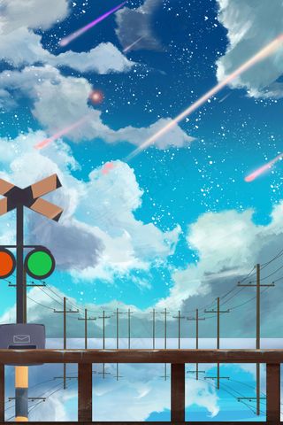 治愈唯美日系大海天空电线星空流星天空云彩