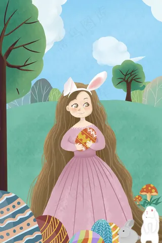 复活节梦幻少女兔子彩蛋小清新
