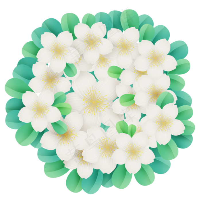 立体白色花朵和叶子