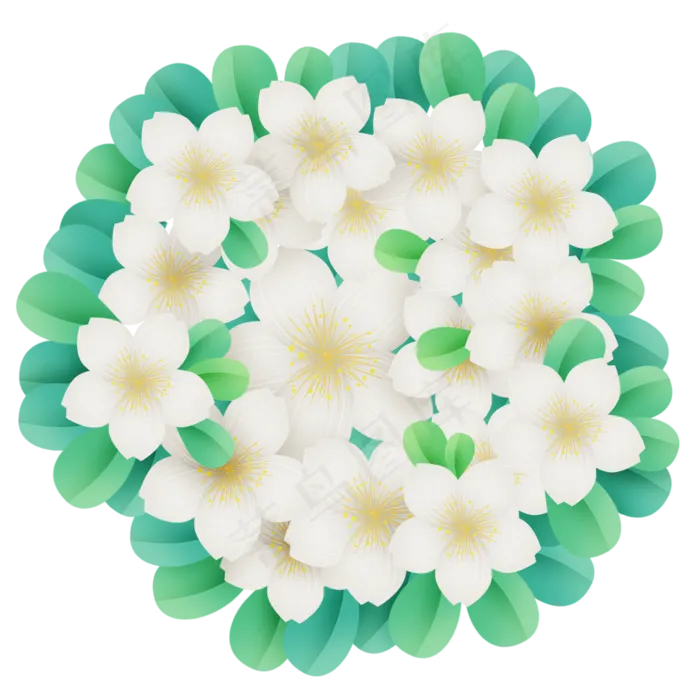 立体白色花朵和叶子(2000X2000(DPI:299))psd模版下载