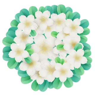 立体白色花朵和叶子