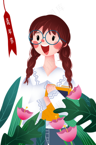 五四青年节学生手绘,免抠元素