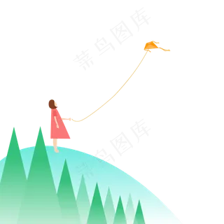 清明节外出郊游放风筝的小女孩场,免抠元素