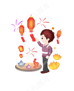 元宵节猜灯谜的小男孩