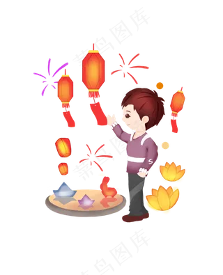 元宵节猜灯谜的小男孩