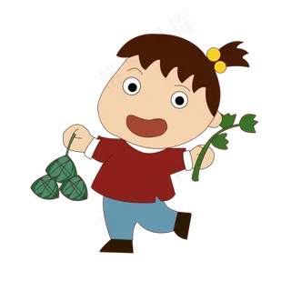 端午节小女孩一手拎着粽子一手拿