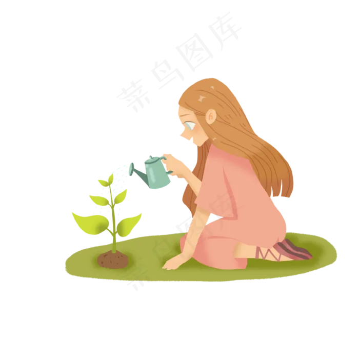 植树节浇水环保女孩小树苗png格式,免抠元素