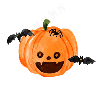 万圣节手绘水彩南瓜头