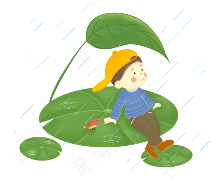 清明坐在荷叶的男孩(2338X2000(DPI:300))psd模版下载