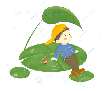 清明坐在荷叶的男孩