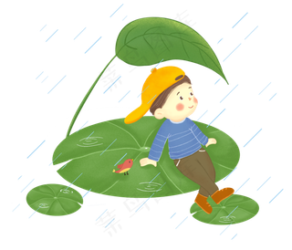 清明坐在荷叶的男孩