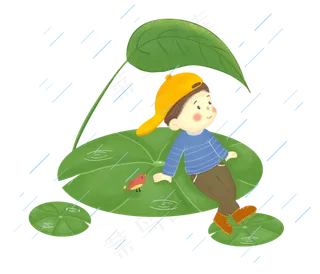 清明坐在荷叶的男孩