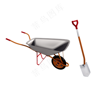 立体斗车铲子png图,免抠元素