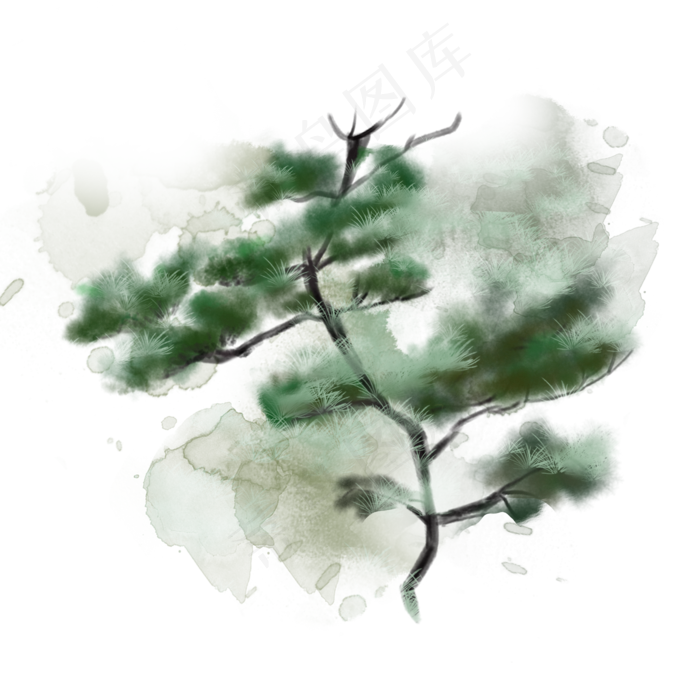 冬季植物松柏水墨素材(2000X2000(DPI:300))psd模版下载