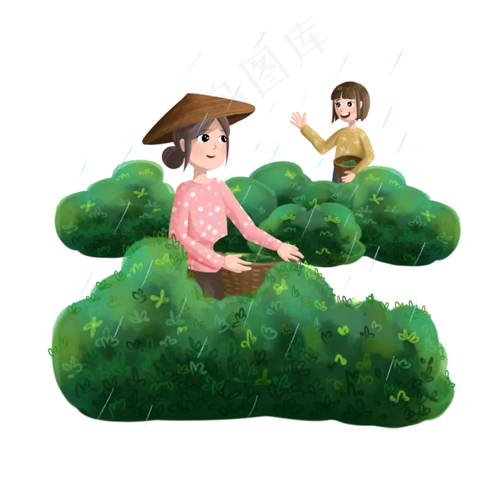 谷雨采茶的小女孩,免抠元素