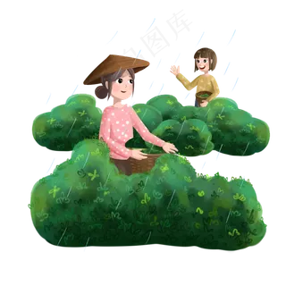 谷雨采茶的小女孩,免抠元素