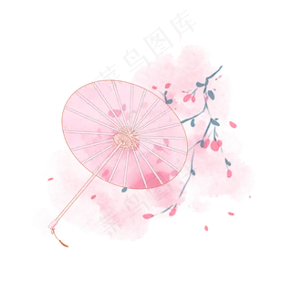 粉红古风花卉水彩雨伞