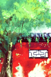 中国风水墨古风国潮夏至红墙古树窗花风景 中国风水墨古风国潮夏至红墙古树窗花风景