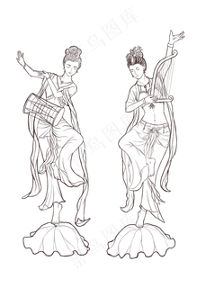 古风美女填色线稿