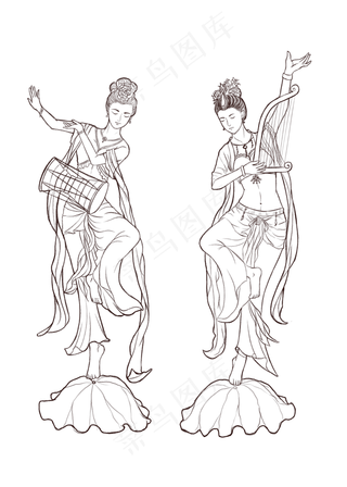 古风美女填色线稿