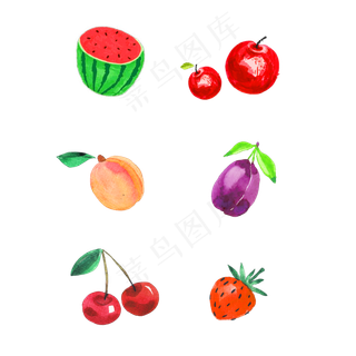 立夏手绘水果西瓜樱桃草莓桃子蔬