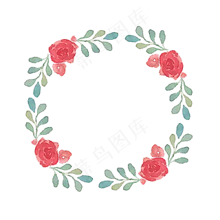 红玫瑰花水彩朵花环