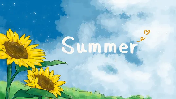 蓝色漫画风立夏夏天向日葵天空云