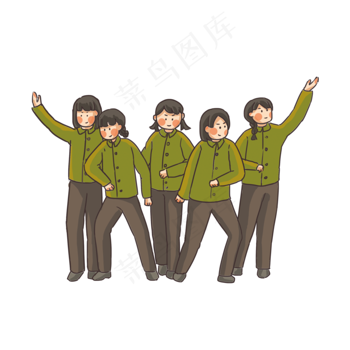 手绘卡通革命女青年,免抠元素(2000X2000(DPI:300))psd模版下载
