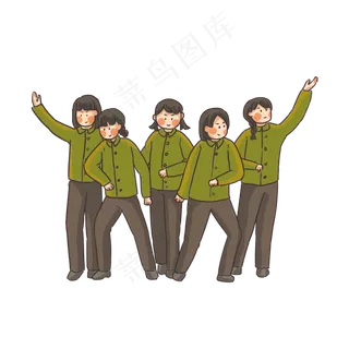 手绘卡通革命女青年,免抠元素