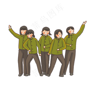 手绘卡通革命女青年,免抠元素