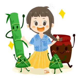 端午节卡通女孩庆祝端午节PNG