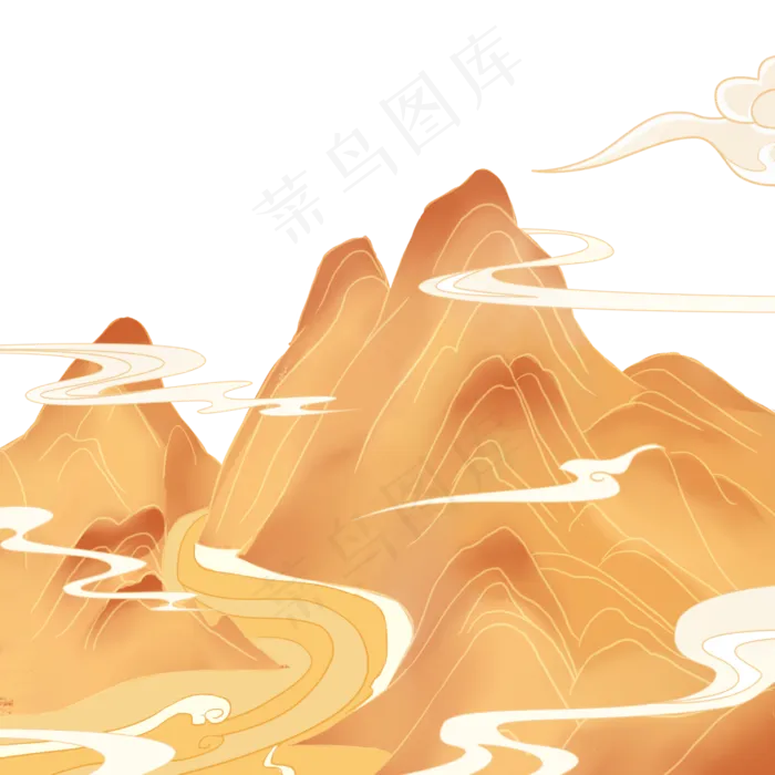 国潮风金色山水(3000X3000(DPI:300))psd模版下载