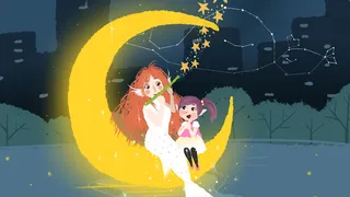 卡通手绘风儿童节母女配图