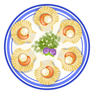 卡通手绘海鲜美食美味贝壳之圆形