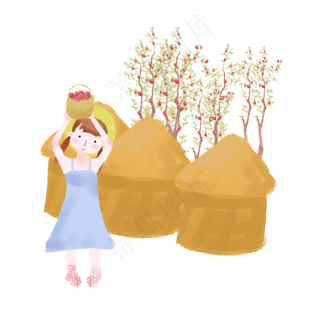 小女孩收集苹果免抠图