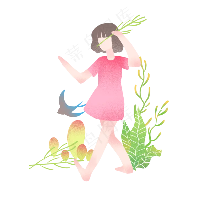 清明节人物和小鸟