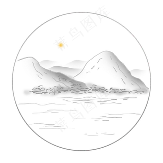 山水线描简笔山泉河水