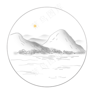 山水线描简笔山泉河水