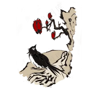 中国风国华水墨喜鹊,免抠元素