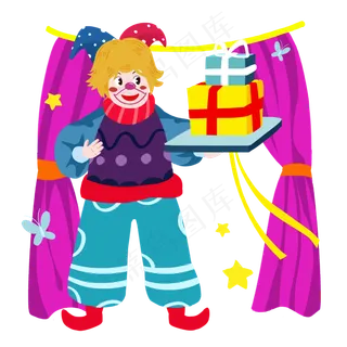 愚人节小丑送礼物手绘人物PNG