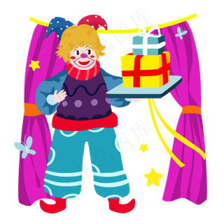 愚人节小丑送礼物手绘人物PNG