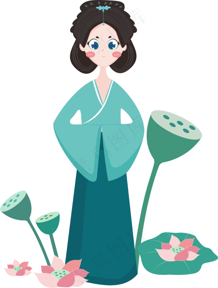 古风女孩卡通免扣(2630X3994(DPI:300))ai矢量模版下载