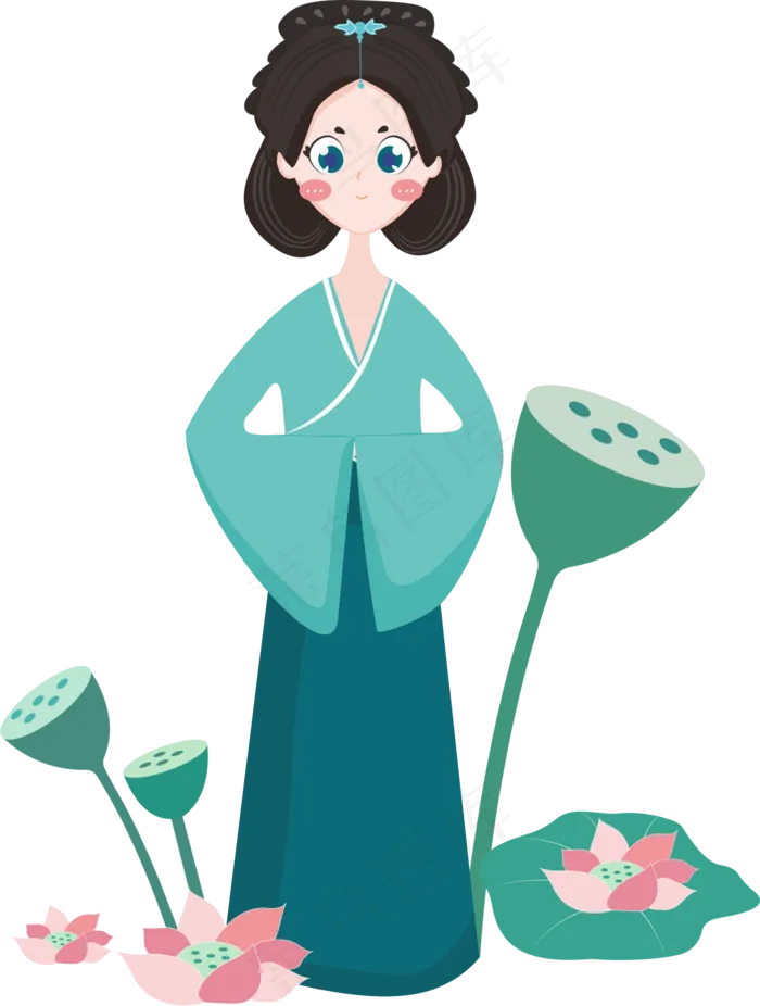 古风女孩卡通免扣(2630X3994(DPI:300))ai矢量模版下载