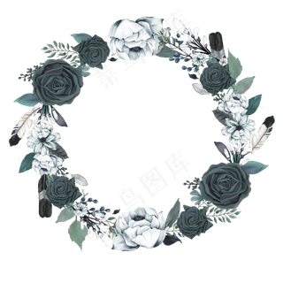 手绘风花卉边框花环治愈玫瑰羽毛
