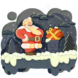 圣诞老人烟囱酷炫黑夜雪夜平安夜,免抠元素
