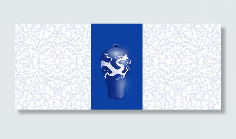 简约青花瓷中国风蓝色banner(1920*800px 	       )psd模版下载
